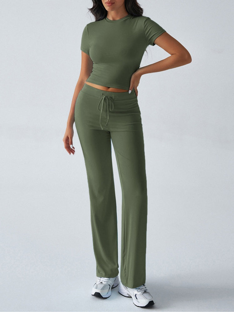Fitted Crop Top &amp; Drawstring Flare Pants Set