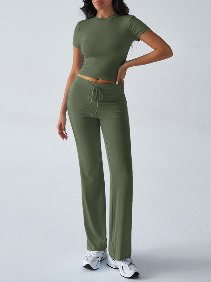 Fitted Crop Top &amp; Drawstring Flare Pants Set