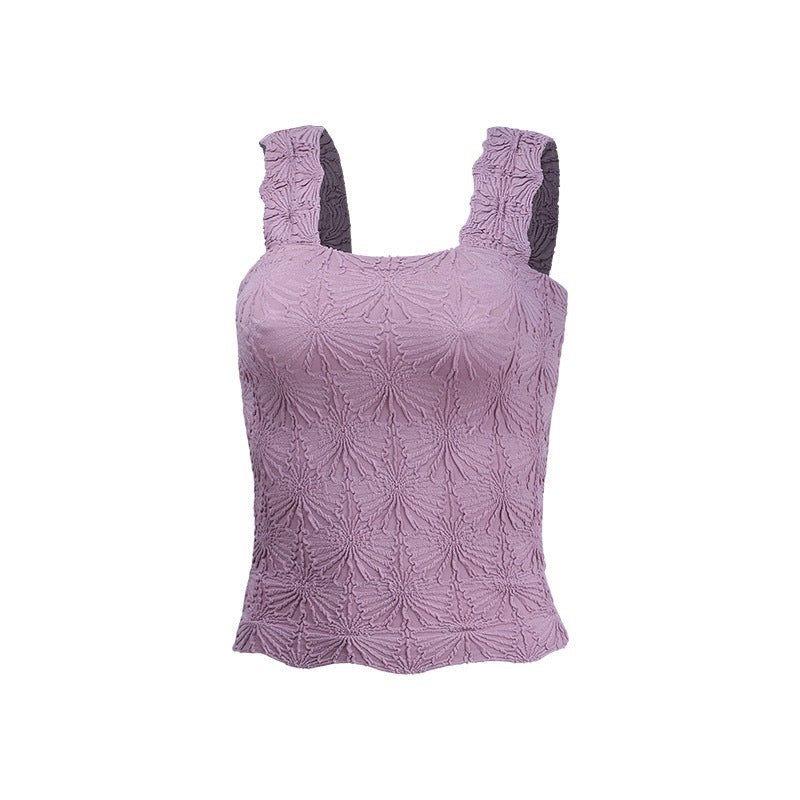 Textured Square Neck Ruched Crop Tank Top