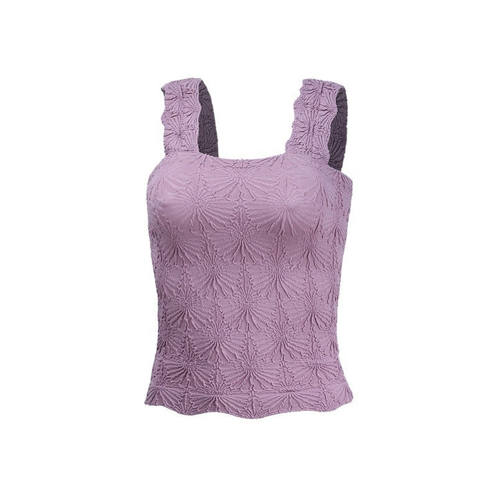 Textured Square Neck Ruched Crop Tank Top