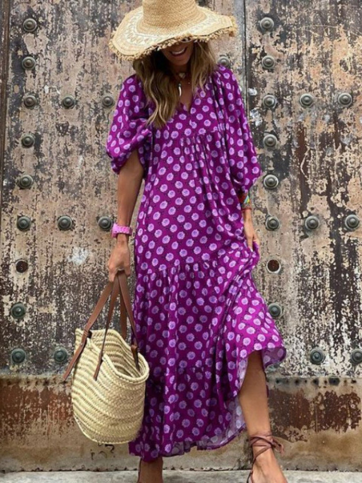 Puff Sleeve Tiered Maxi Dress