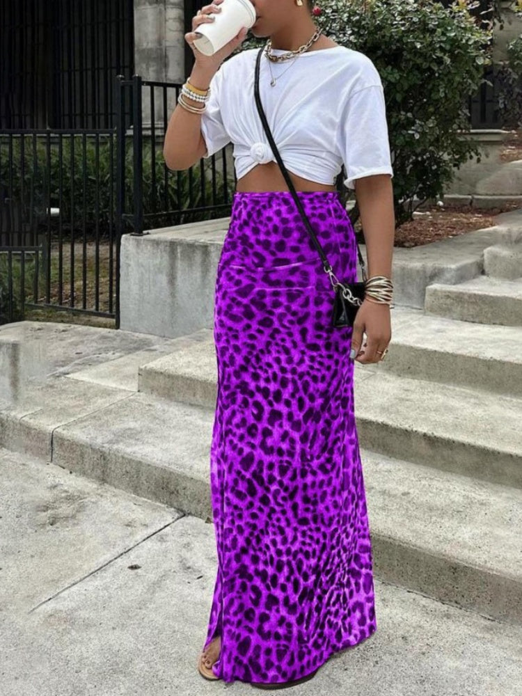Leopard Print Mesh Mermaid Maxi Skirt
