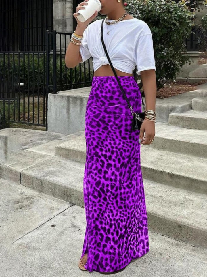 Leopard Print Mesh Mermaid Maxi Skirt
