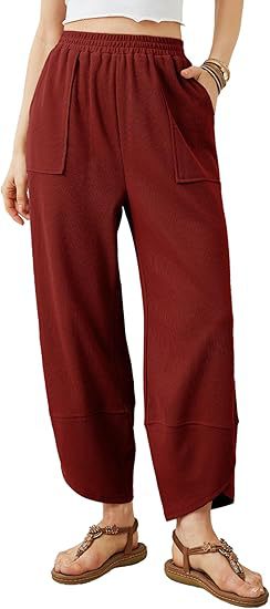 Elastic Waist Loose Fit Cropped Pants