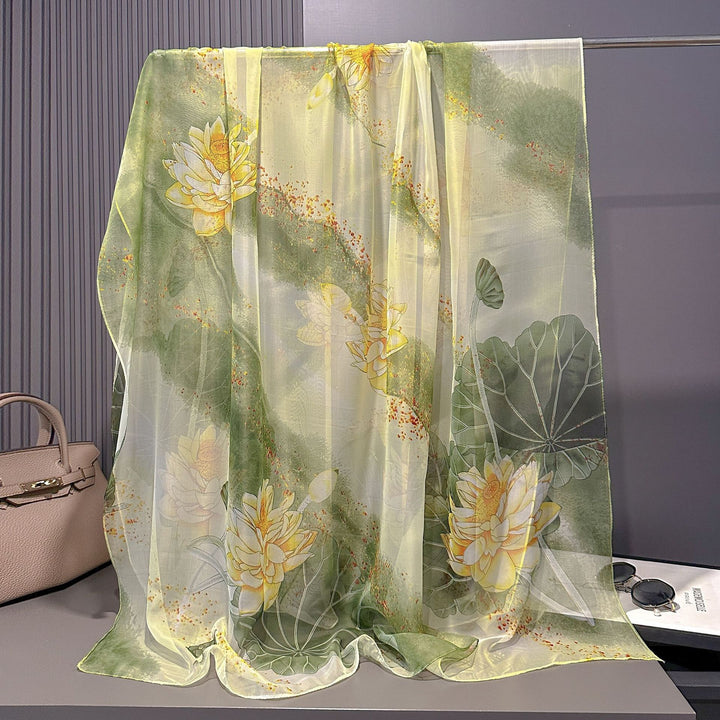 Sheer Artistic Floral Long Scarf Shawl