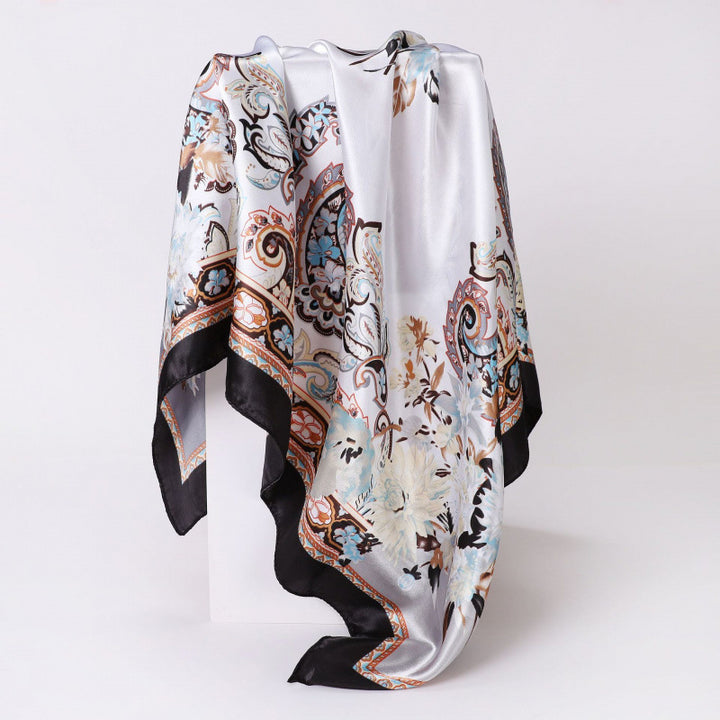 Floral Print Square Satin Scarf
