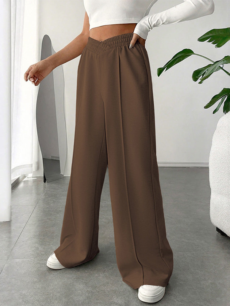 Casual and minimalist style high-waisted solid color wide-leg pants