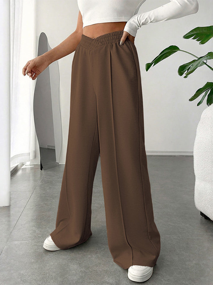 Casual and minimalist style high-waisted solid color wide-leg pants