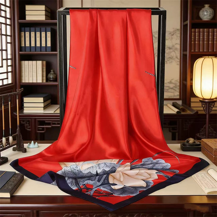 Luxury Printed Satin Square Scarf