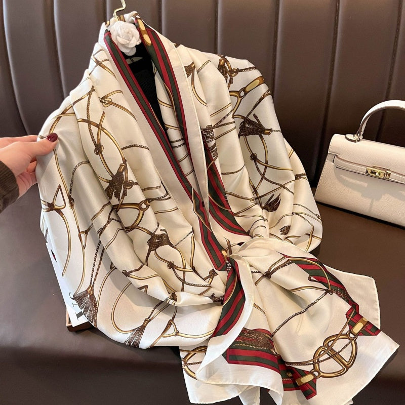 Luxury Floral Print Satin Silk Scarf