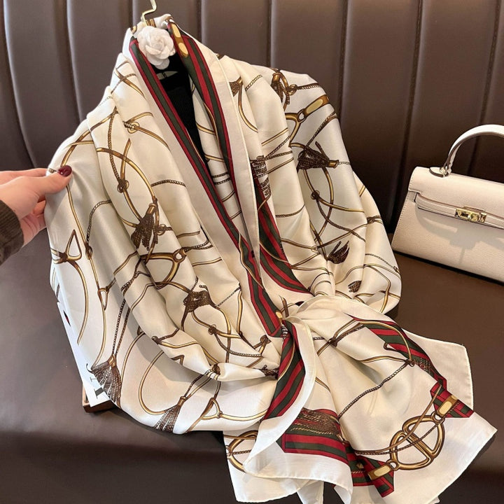 Luxury Floral Print Satin Silk Scarf