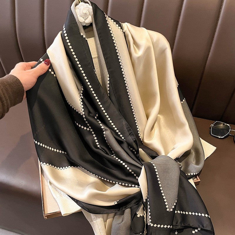 Luxury Floral Print Satin Silk Scarf