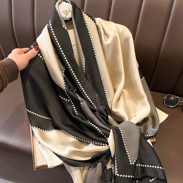 Luxury Floral Print Satin Silk Scarf
