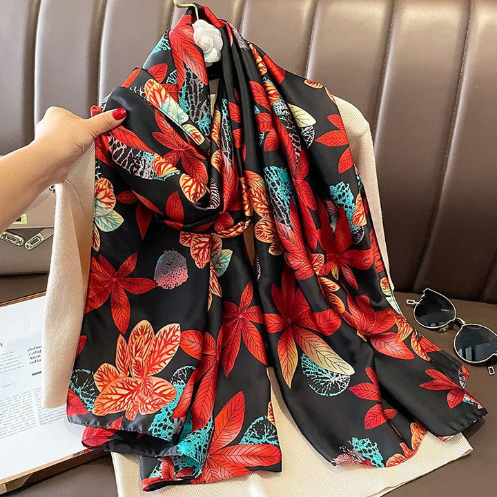 Luxury Floral Print Satin Silk Scarf