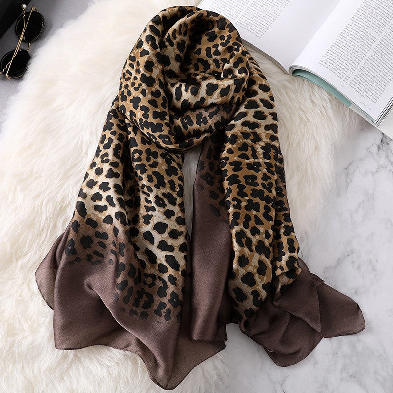 Luxury Floral Print Satin Silk Scarf