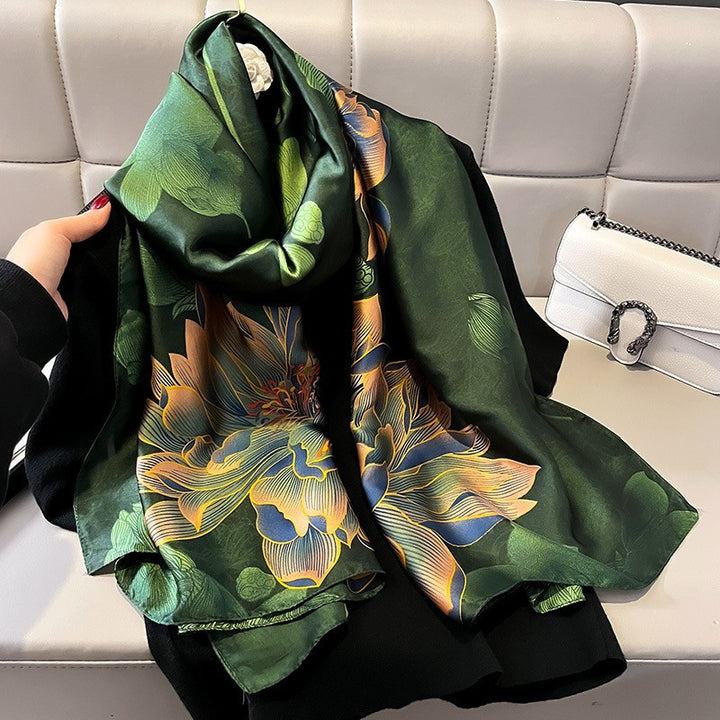 Luxury Floral Print Satin Silk Scarf