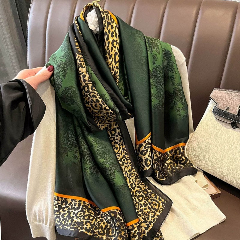 Luxury Floral Print Satin Silk Scarf