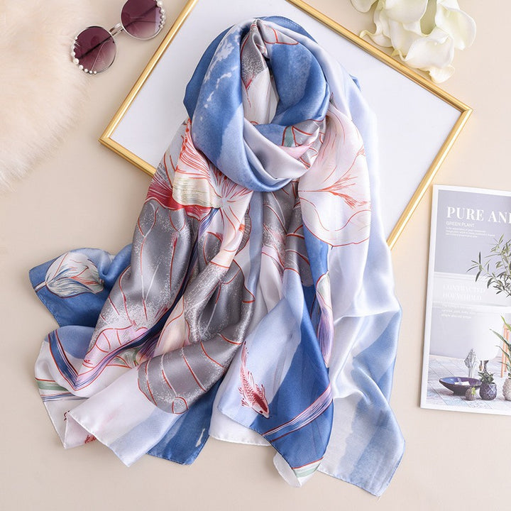 Luxury Floral Print Satin Silk Scarf