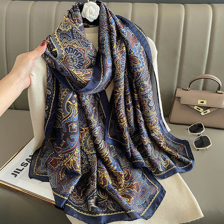 Luxury Floral Print Satin Silk Scarf