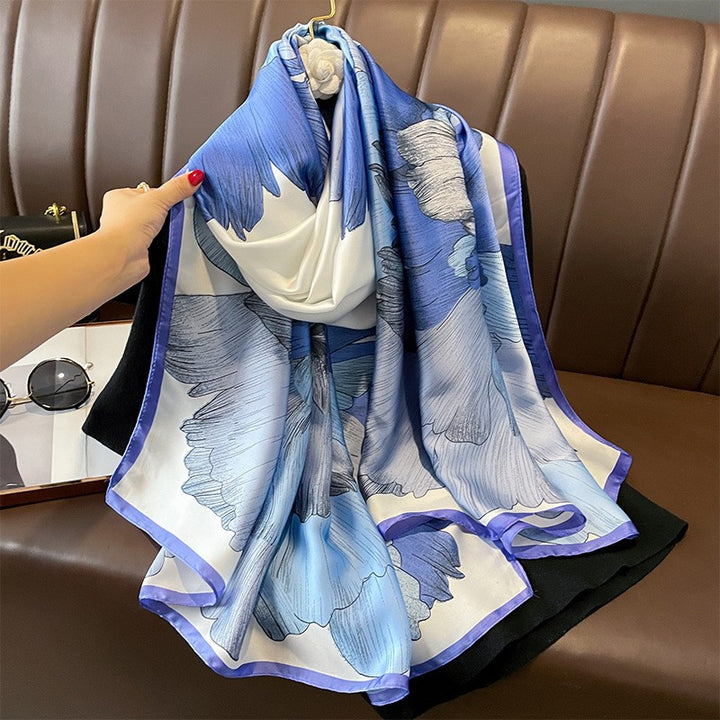 Luxury Floral Print Satin Silk Scarf