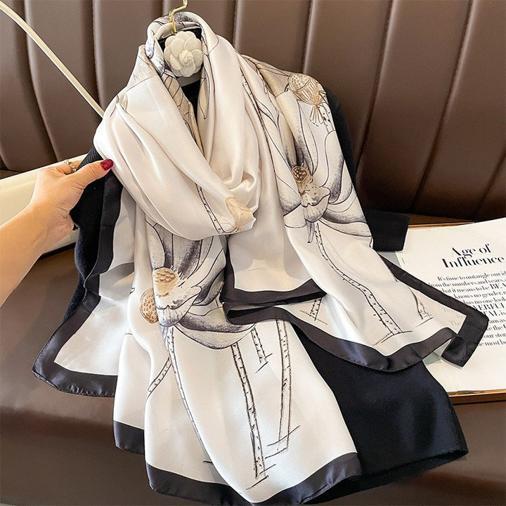 Luxury Floral Print Satin Silk Scarf