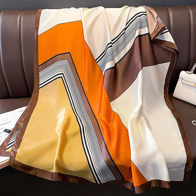 Luxury Floral Print Satin Silk Scarf