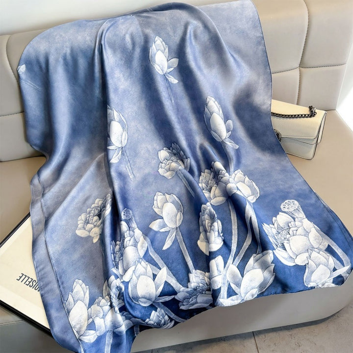 Luxury Floral Print Satin Silk Scarf