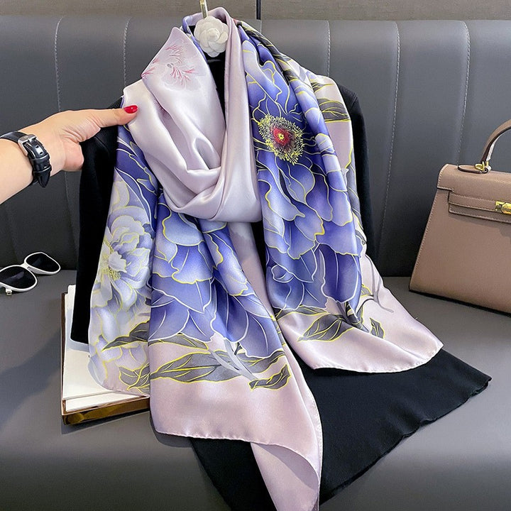 Luxury Floral Print Satin Silk Scarf