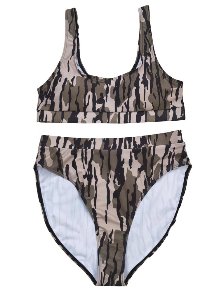 Urban Camo High-Waist Bikini – Sporty & Chic Swimwear