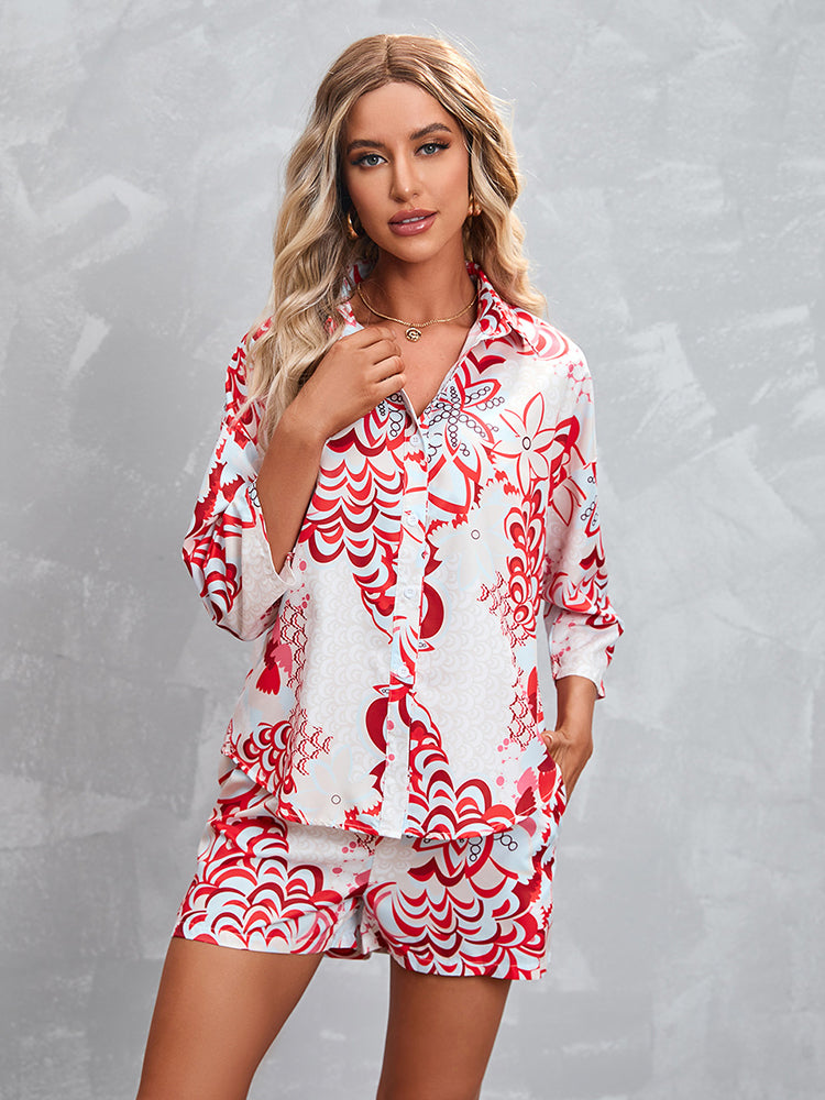 Hot-Selling Printed Three-Quarter Sleeve Shorts Casual Suit
