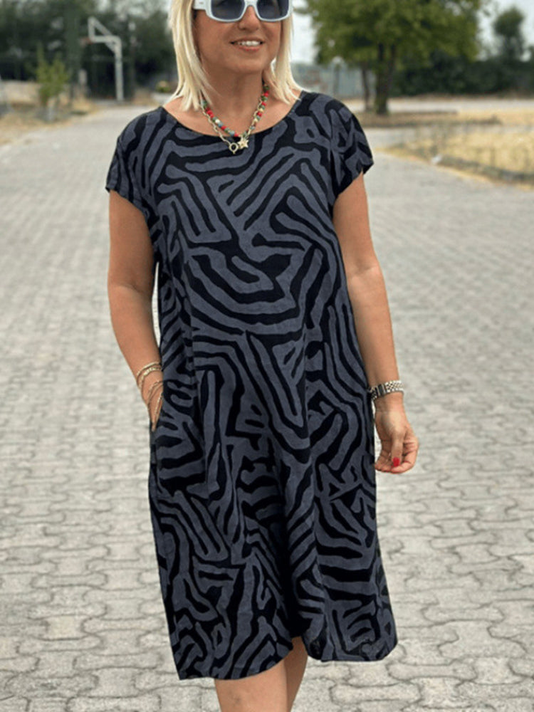 Bohemian Resort Style Round Neck Leopard Print Dress