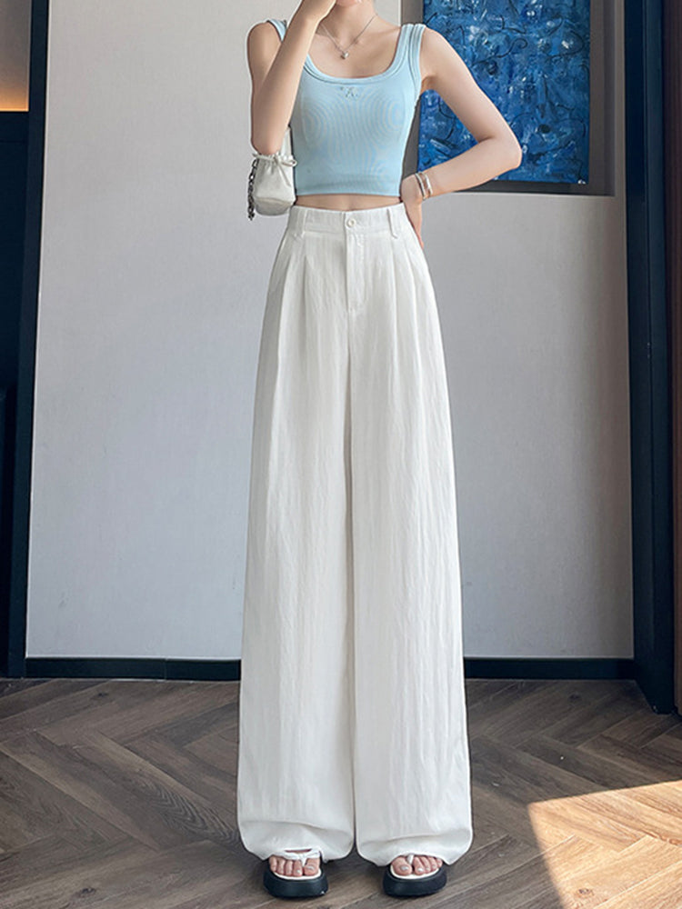 Women‘s Elegant Thin Half-Elastic Waist Zipper Pants