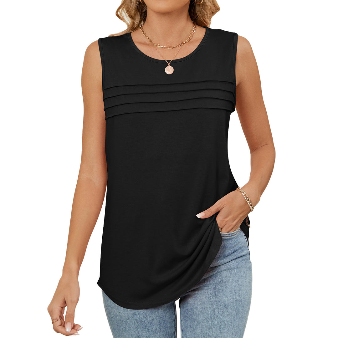 Solid color crew neck loose sleeveless T-shirt vest