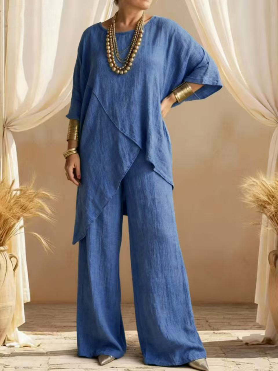 Casual Cotton-Linen Asymmetrical Two-Piece Set