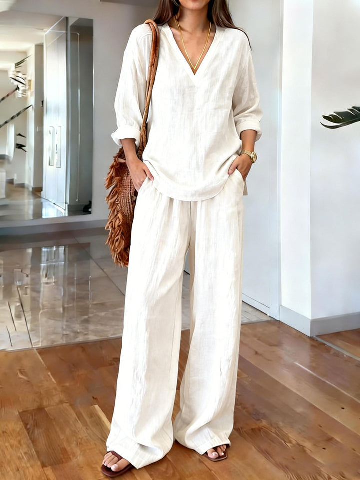 V-neck long-sleeve pullover and long pants set
