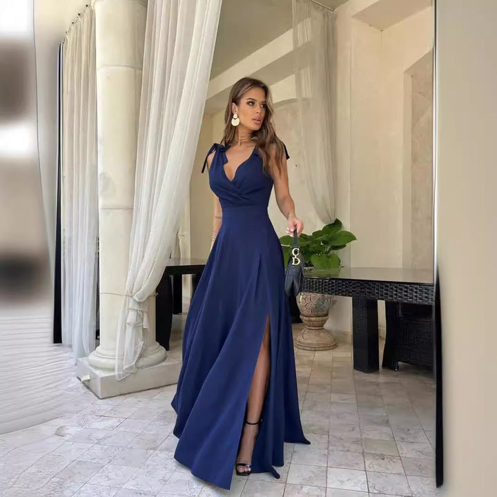 Solid color long evening dress