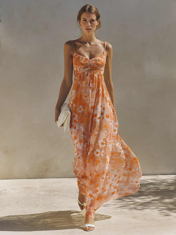 Elegant Resort-Style Floral Strap Loose Dresses