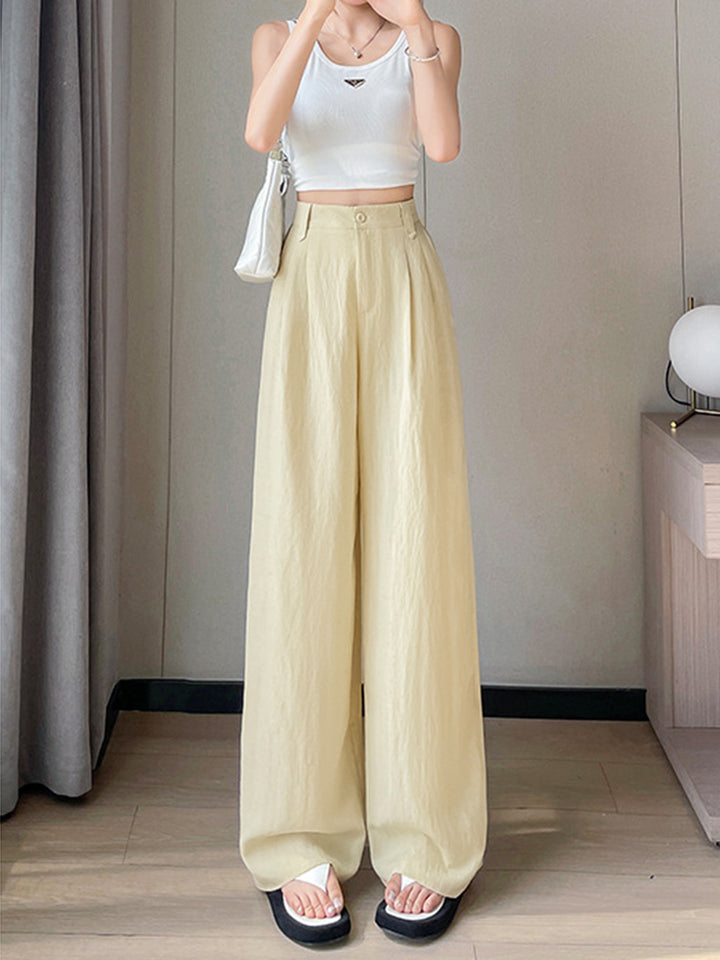 Women‘s Elegant Thin Half-Elastic Waist Zipper Pants