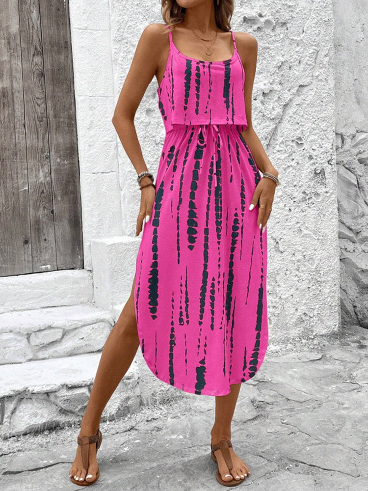 Vacation Layered Drawstring Cami Dress