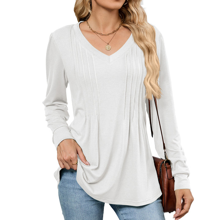 V-neck loose long-sleeved T-shirt top