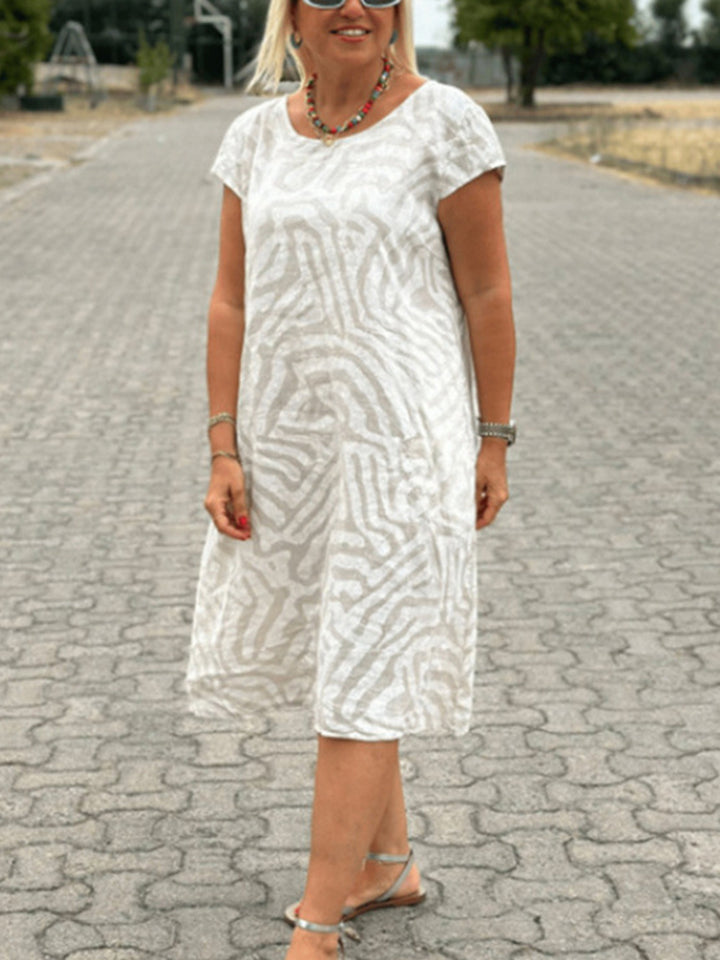 Bohemian Resort Style Round Neck Leopard Print Dress