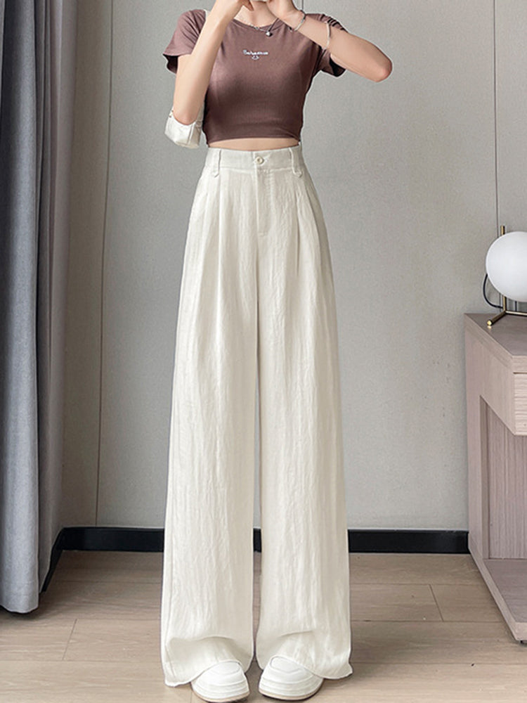 Women‘s Elegant Thin Half-Elastic Waist Zipper Pants