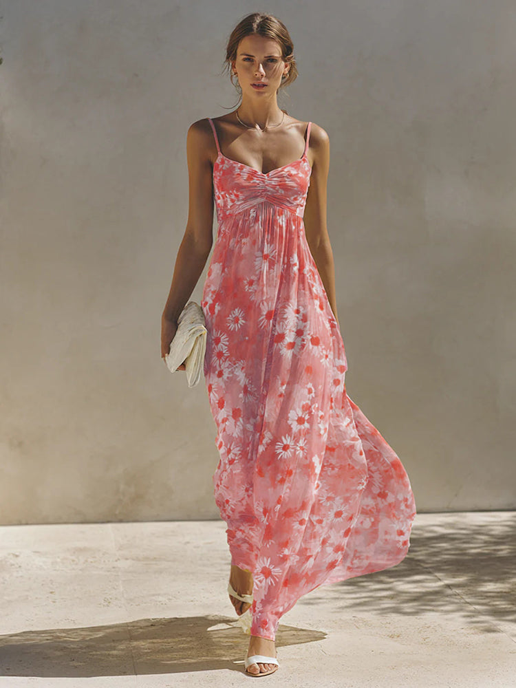 Elegant Resort-Style Floral Strap Loose Dresses