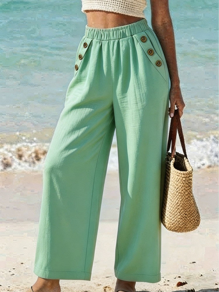 Women’s High-Waisted Wide-Leg Button Pants