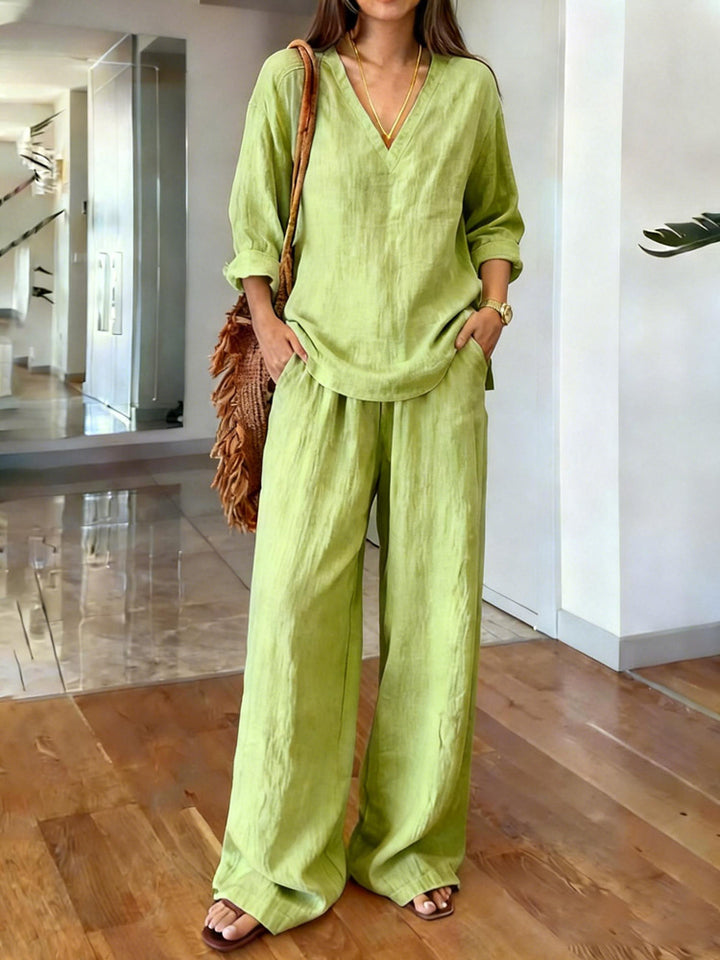 V-neck long-sleeve pullover and long pants set