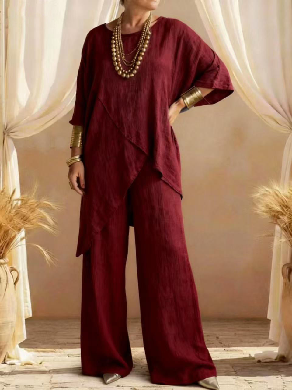 Casual Cotton-Linen Asymmetrical Two-Piece Set