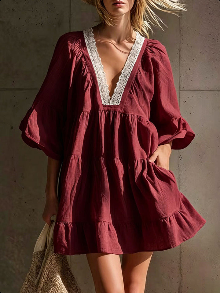 Women’s V-Neck Lace Short Dress