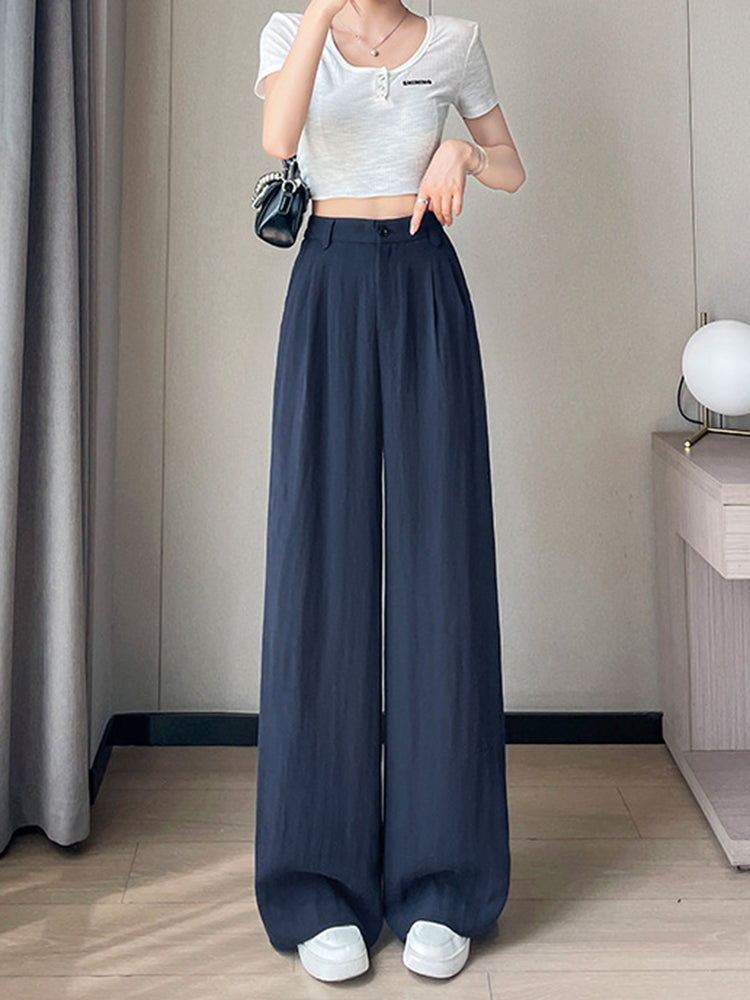 Women‘s Elegant Thin Half-Elastic Waist Zipper Pants