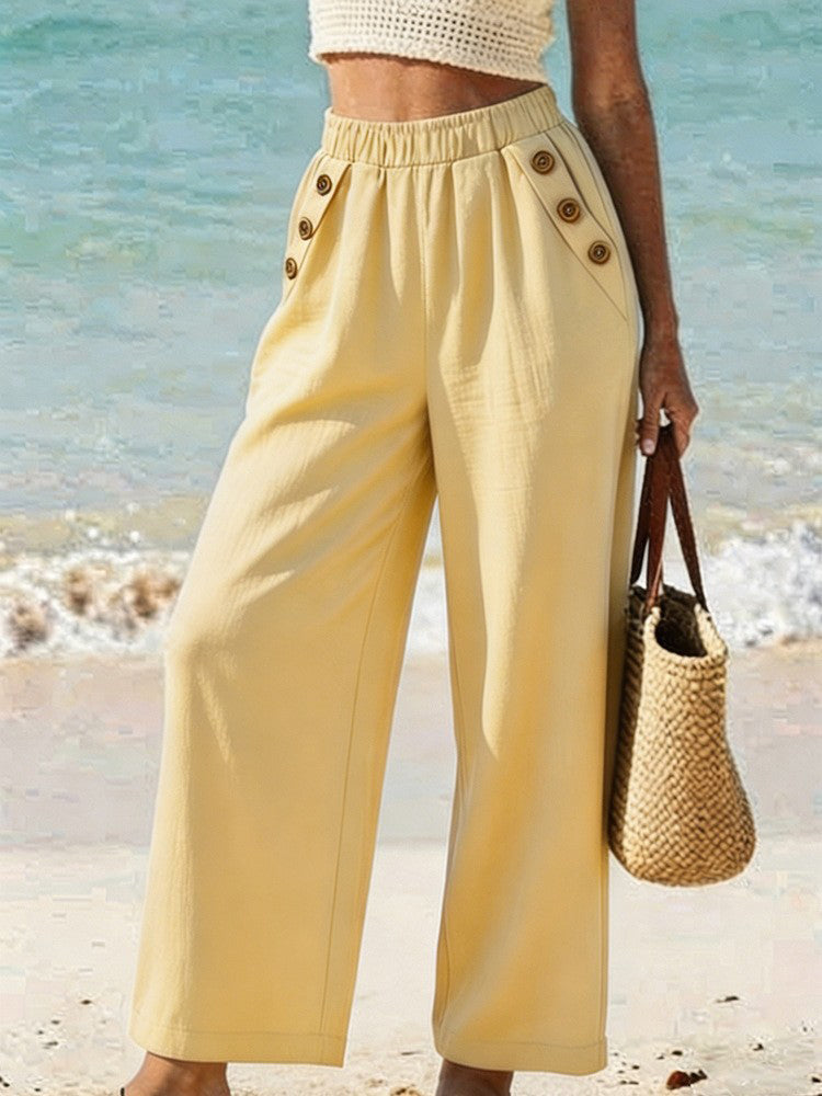 Women’s High-Waisted Wide-Leg Button Pants