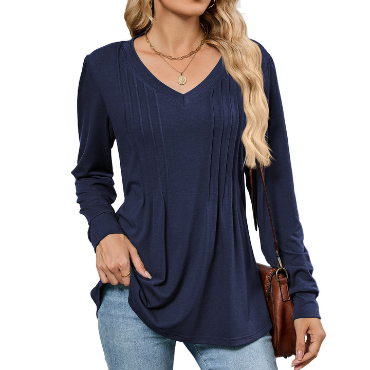 V-neck loose long-sleeved T-shirt top